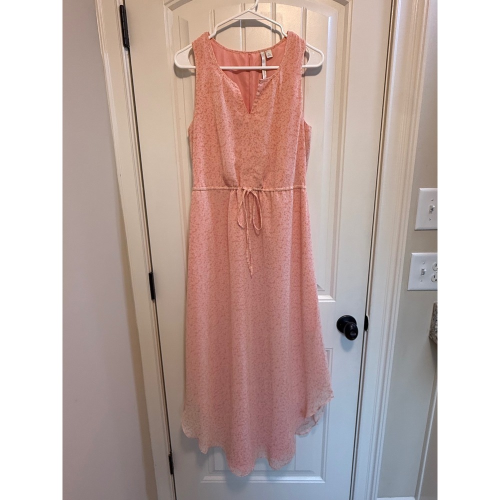 LC Lauren Conrad Pink Floral High Low Midi Dress Size 6 Sleeveless V-Neck Peach